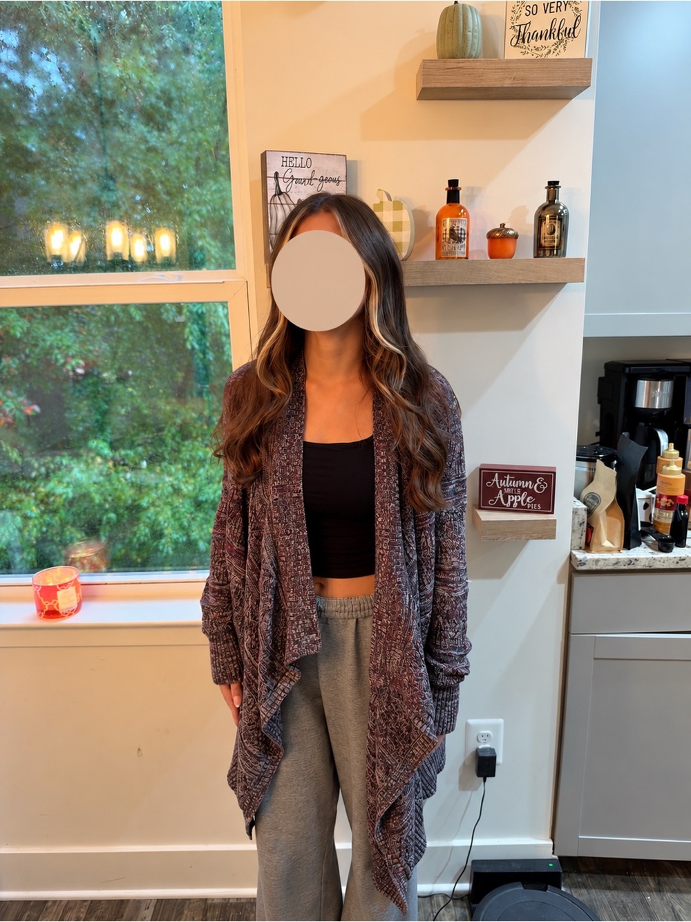 American Eagle Outfitters Marled Burgundy Heather Open-Front Cardigan